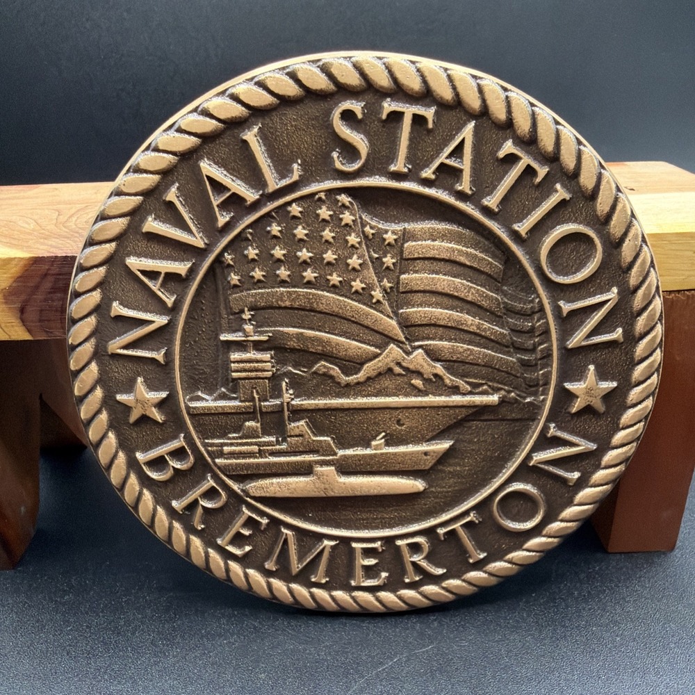 Vintage Puget Sound Naval Station Bremerton Cast Bronze Plaque Navy 5"